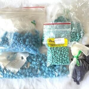 13.5oz Mixed Lot Blue Turquoise Glass Seed Beads Round Vintage Tandycrafts